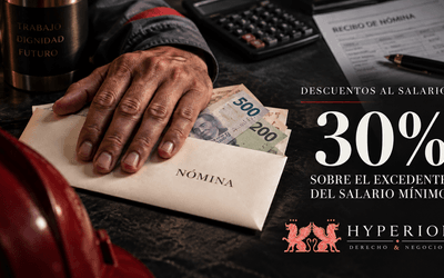 Descuentos al salario: 30% sobre el excedente del salario mínimo. Imagen de una nómina con el logo de Hyperion Derecho y Negocios.