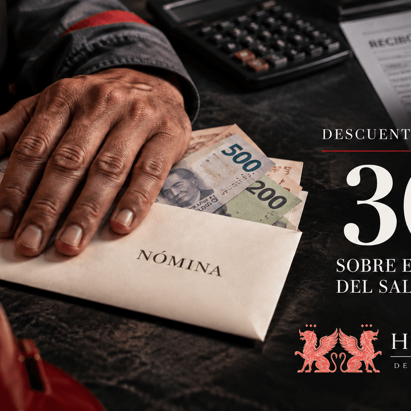 Descuentos al salario: 30% sobre el excedente del salario mínimo. Imagen de una nómina con el logo de Hyperion Derecho y Negocios.
